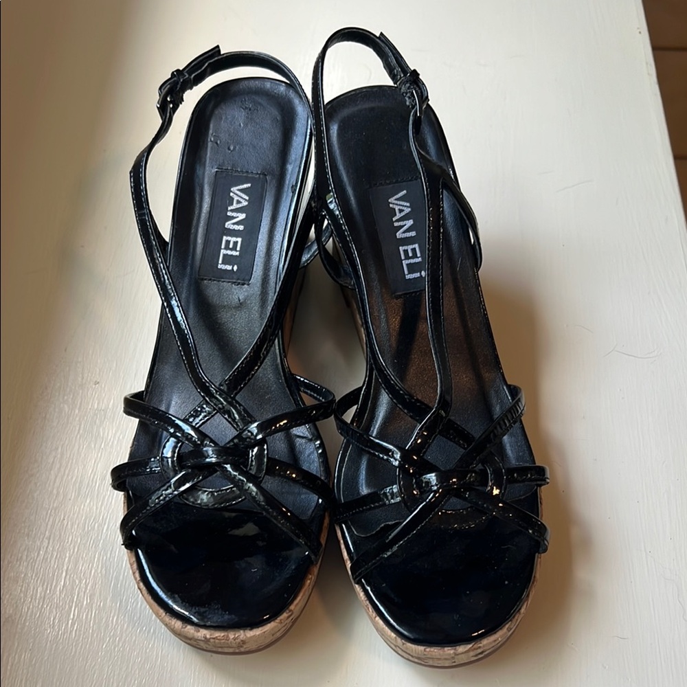 Vaneli Black Heels with Strappy Design